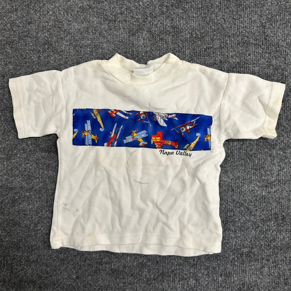 Sun Tan Go T-Shirt Kids Size XS White Napa Valley Airplane Graphic Made in USA